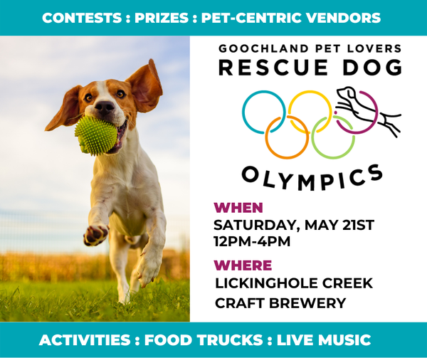 Rescue Dog Olympics - May 21st, 12PM to 4PM, Lickinghole Creek Craft Brewery